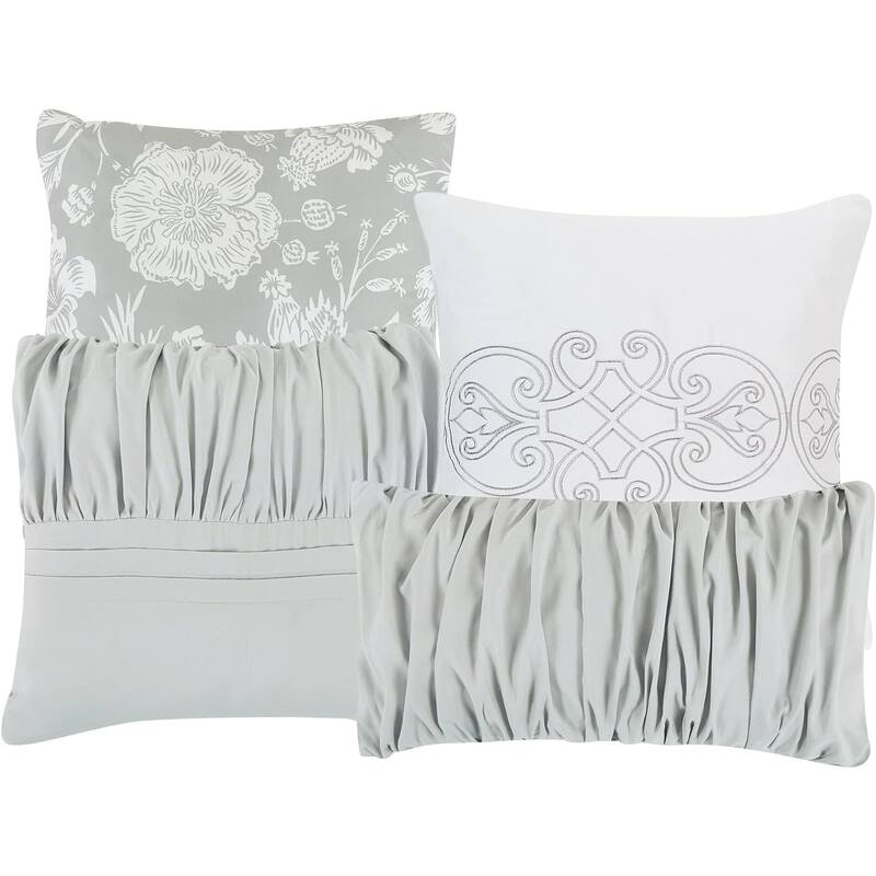 7 Piece Comforter Set Grey White Floral Soft Bedding