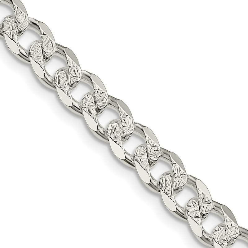 Curata 925 Sterling Silver 7mm Pave Curb Chain Necklace for Men