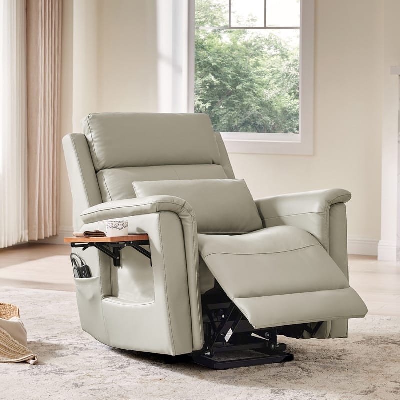 Spruce & Spring Power Lift Recliner Chair for Elderly with Foldable Tray Table and Massage - Grey