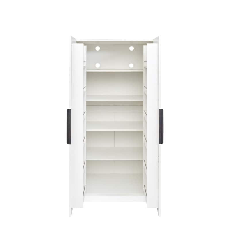 62.99in Kitchen Pantry Cabinet, White Freestanding Buffet Cupboards Sideboard with Doors & Shelves