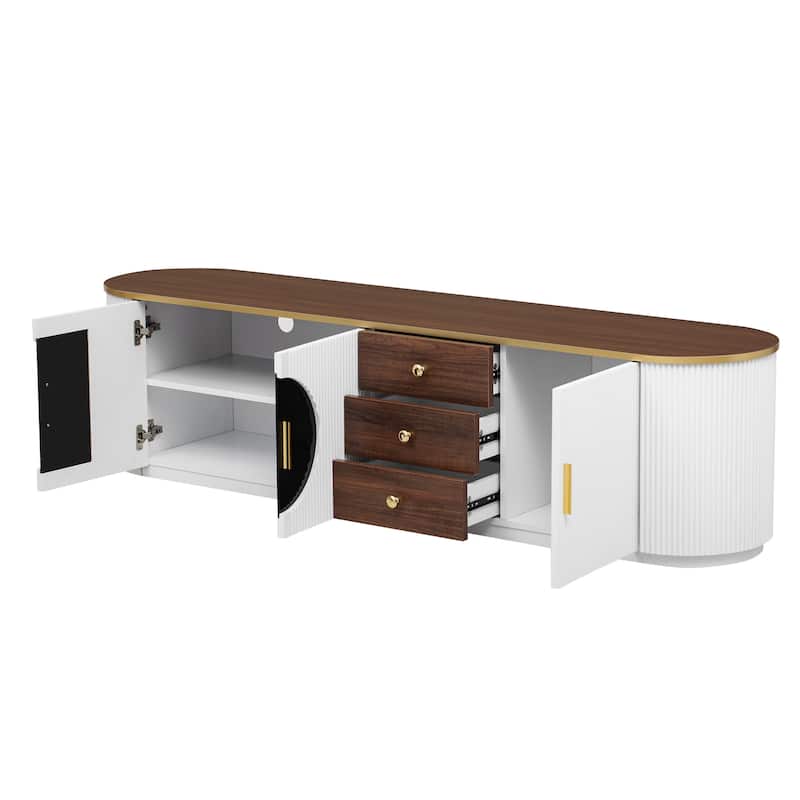 70.8" Floor Curved Storage TV Stand with 3 Drawers 3-Door Decorative TV Cabinet for TVs up to 80'' Media Console Table