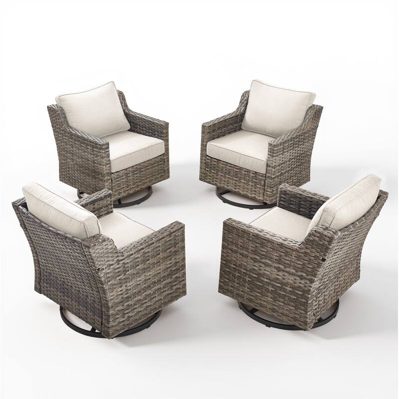 Glissia 2-Piece Gray Wicker Outdoor Swivel Glider Chairs with 4-Inch Thick Cushions