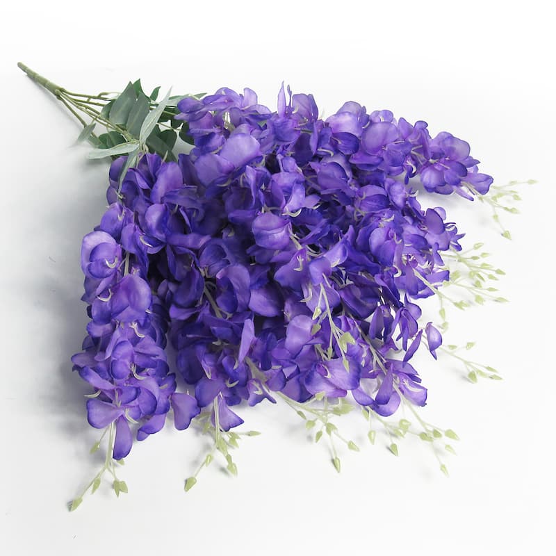 Set of 2 Artificial Hanging Wisteria Flower Stem Bush Bouquet 30in - 30" L x 15" W x 4.5" DP - Purple