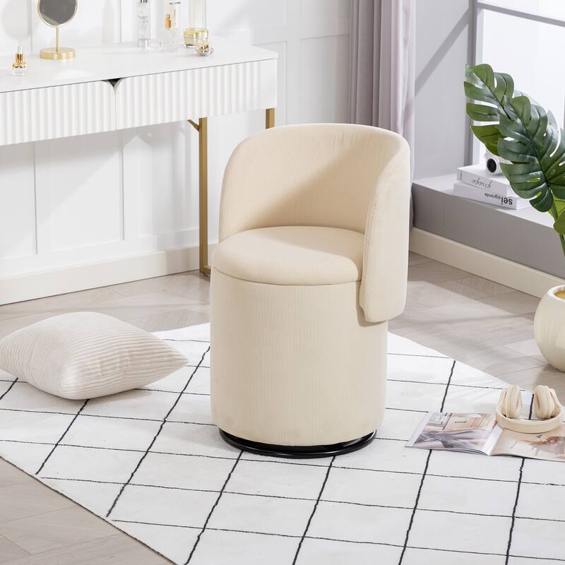 Stylish Upholstered Barrel Chair: 360°Swivel Vanity Stool for Bedroom & Dining Chair, Built-in Storage, Soft Padded Accent Seat