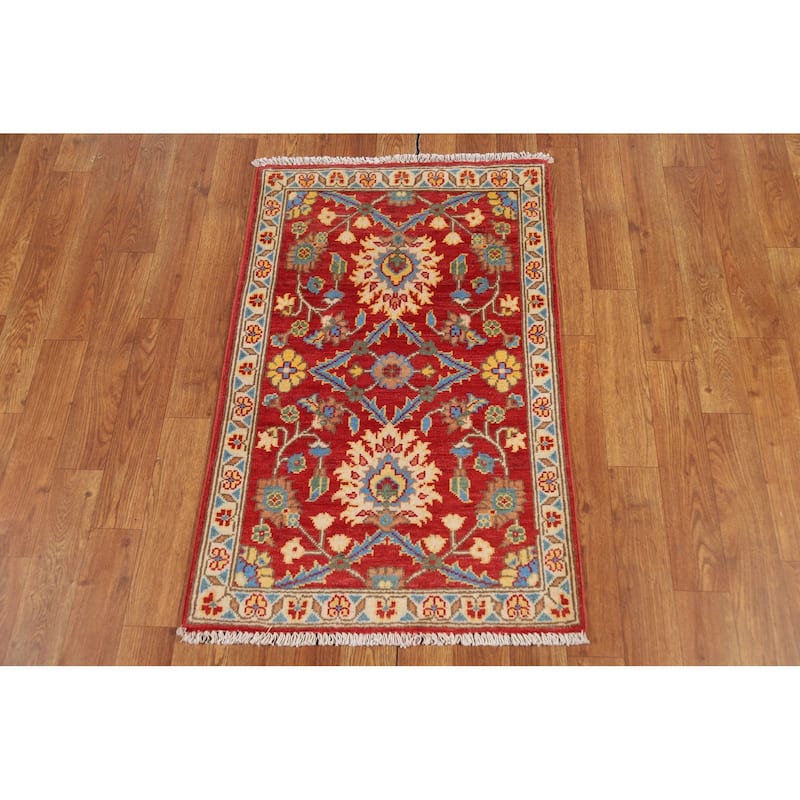 Red Floral Kazak Oriental Foyer Rug Handmade Traditional Wool Carpet - 2'0" x 3'0"