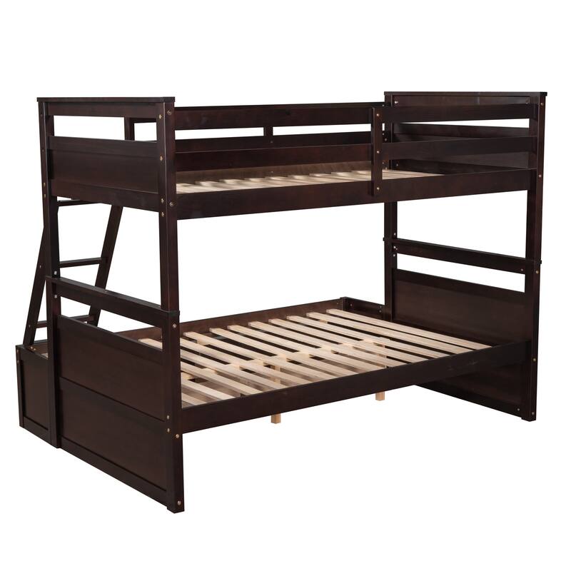 Twin over Full Bunk Bed with Storage Drawers in Espresso Finish