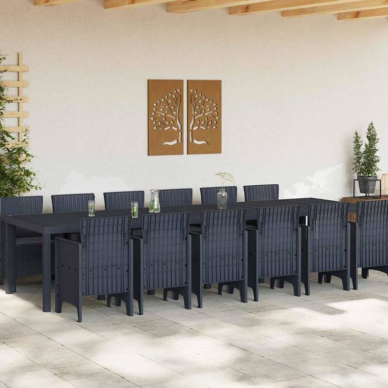 vidaXL Garden Dining Set 1315 pcs Anthracite/Brown Polt rattan - 350 x 100 x 73 cm