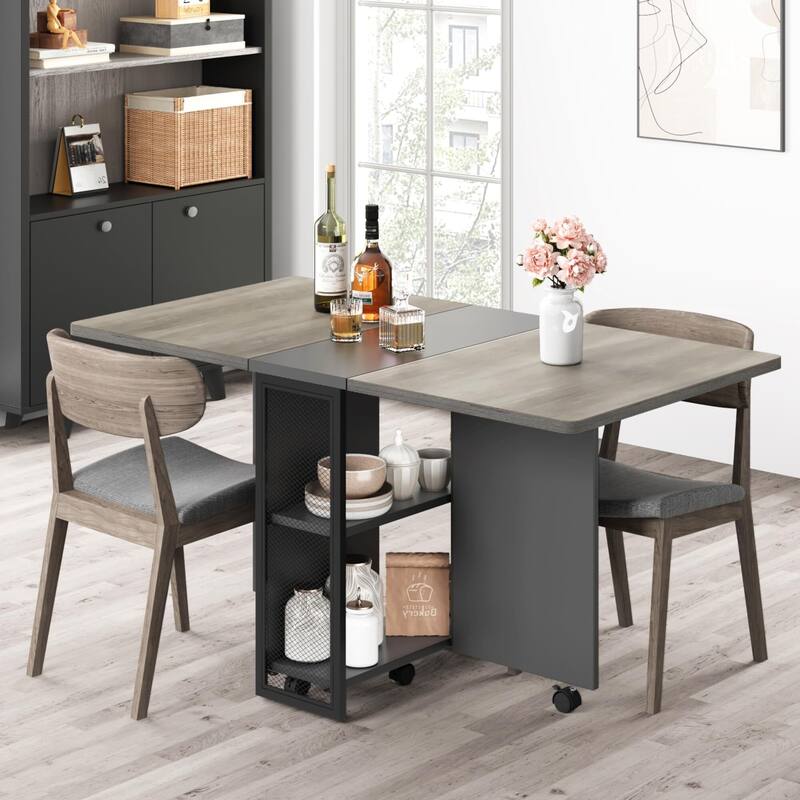 Space Saving Folding Dining Table with 2 Tier Storage