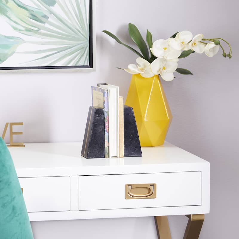 Marble Geometric Block 6 lbs Decorative Bookends with Gold Inlay - Set of 2 White or Black - CosmoLiving by Cosmopolitan