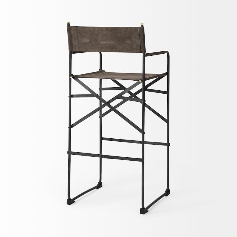 Direttore Black Genuine Leather Seat with Black Metal Frame Counter Stool