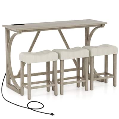 Gymax 4-Piece Bar Table Set w/ Power Outlet Counter Height Bistro