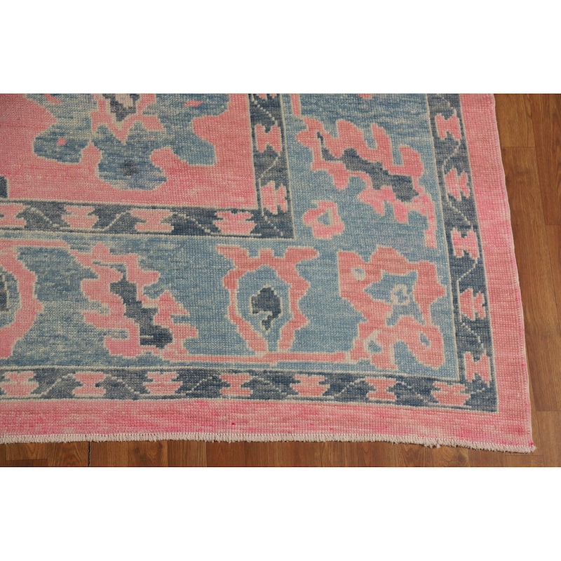 Hand Knotted Oriental 100% Wool Carpet Transitional All-Over Pink Oushak Area Rug - 12' 5'' X 9' 5''