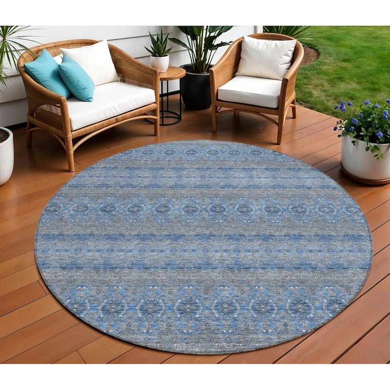 HomeRoots Floral Medallion Transitional Rectangle Outdoor Rug - 8' Round
