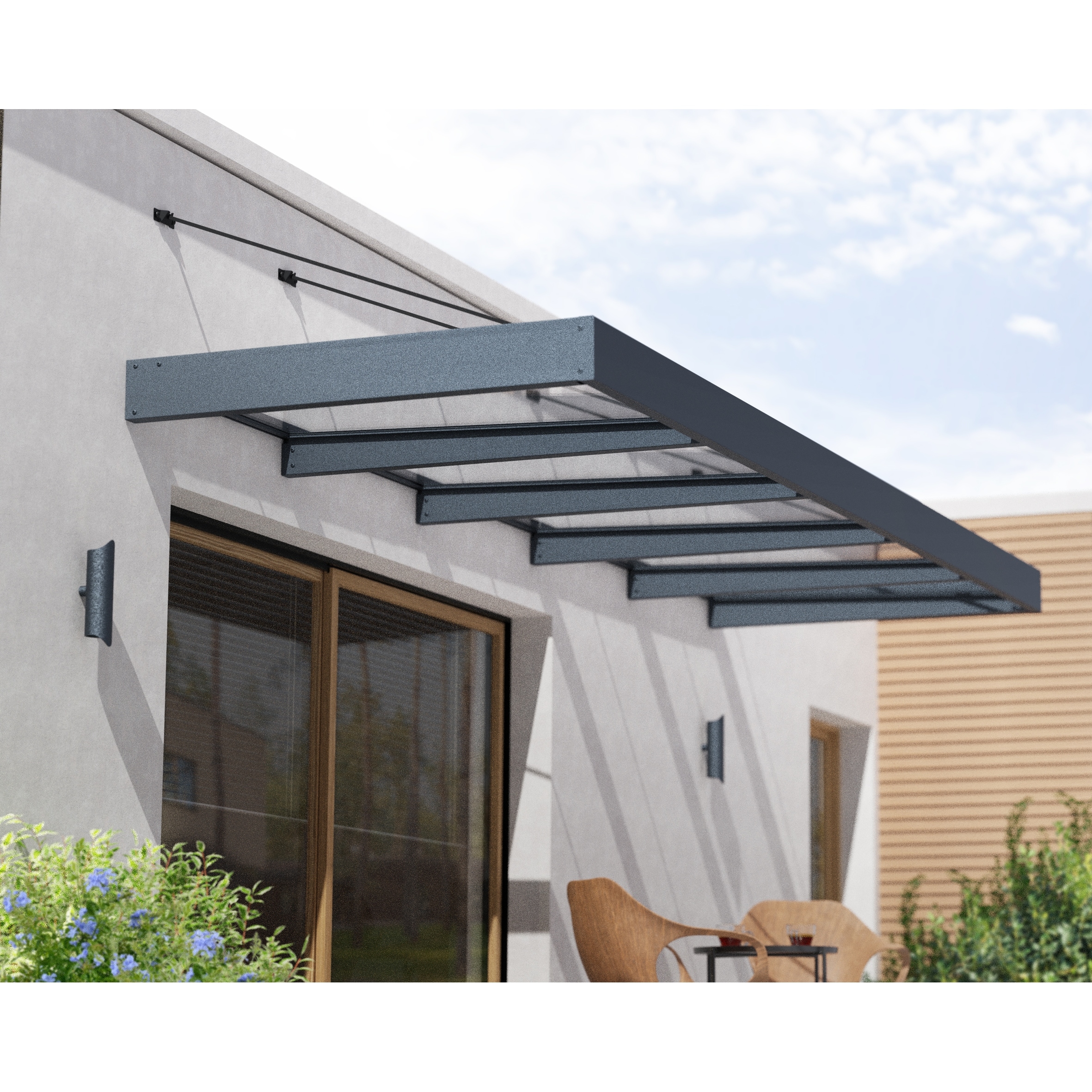 Sophia XL 5 ft. Door Awning Kit - Grey Structure & Clear Panels