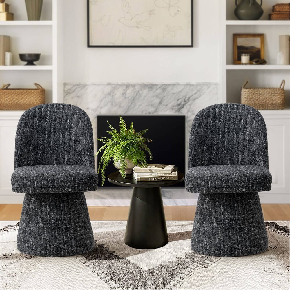 Swivel Fabric Upholstered Dining Chair(Set of 2)