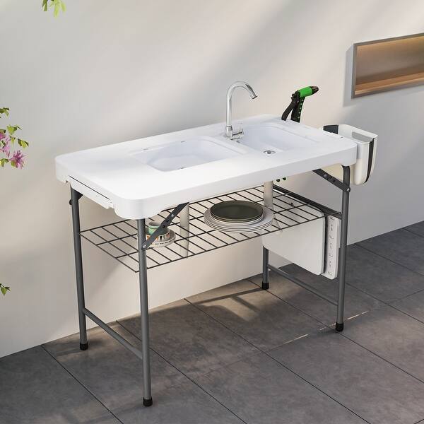 collapsible fish cleaning table GYMAX with Sink, Folding Fish Cleaning Station with Adjustable Spray Cleaner, Foldable & Rotatable Faucet, Portable Fillet Table for Outdoor Camping, Fishing, Picnic : Sports & Outdoors But It Is Also Easy To Clean Whether Its Stained Or Muddy Goplus 40