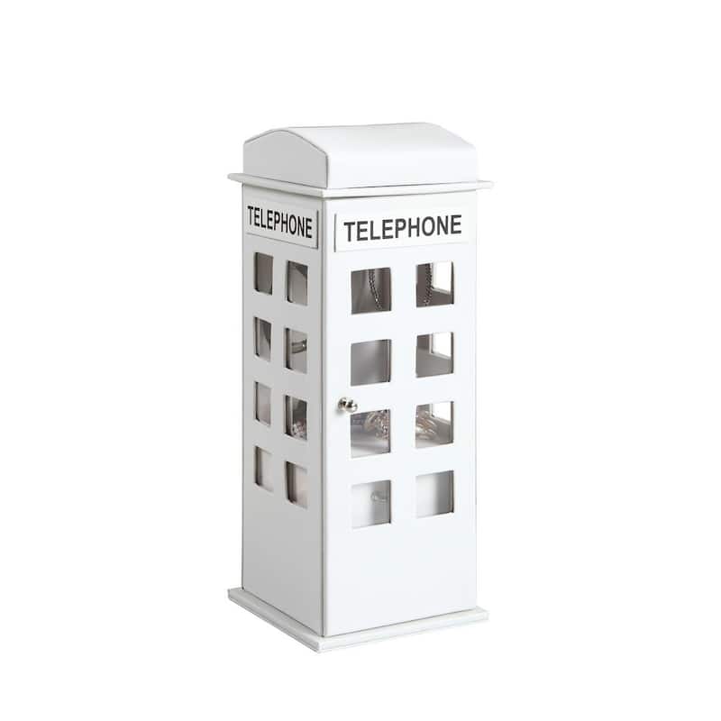11.5" Tall Leather Jewelry Box, British Telephone Design, White