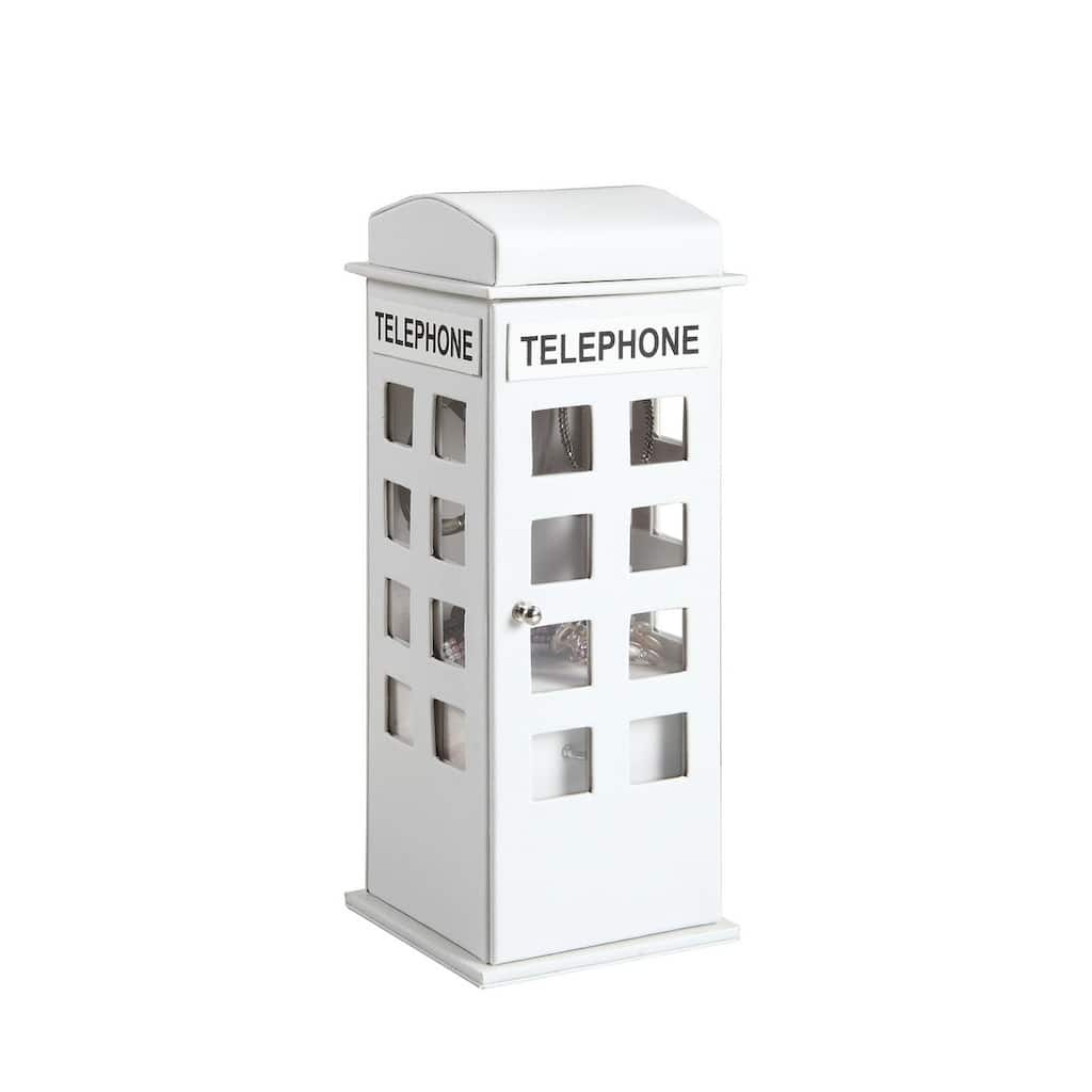 11.5" Tall Leather Jewelry Box, British Telephone Design, White