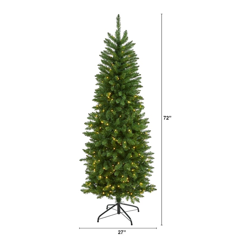 6ft. Slim Green Pine Artificial Christmas Tree with 250 Clear LED Lights - Sleek Holiday X-Mas Glow