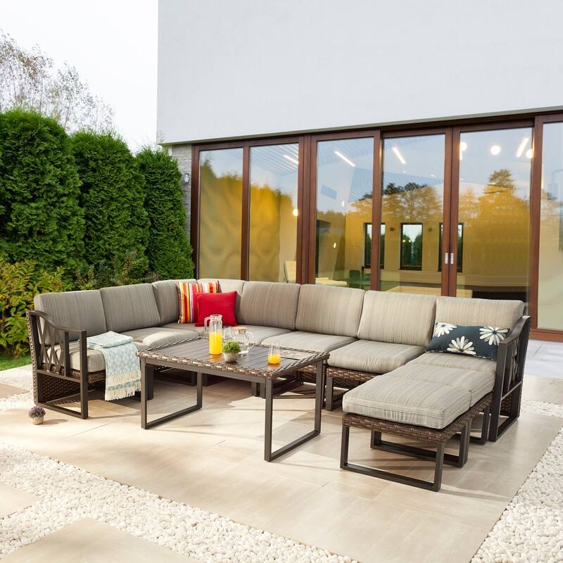 Patio Festival Five-Wicker Outdoor 10-Piece Conversation Set