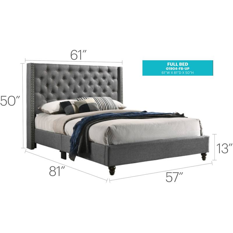 Gray Full Upholstered Bed with Modern Comfort and Sturdy Frame