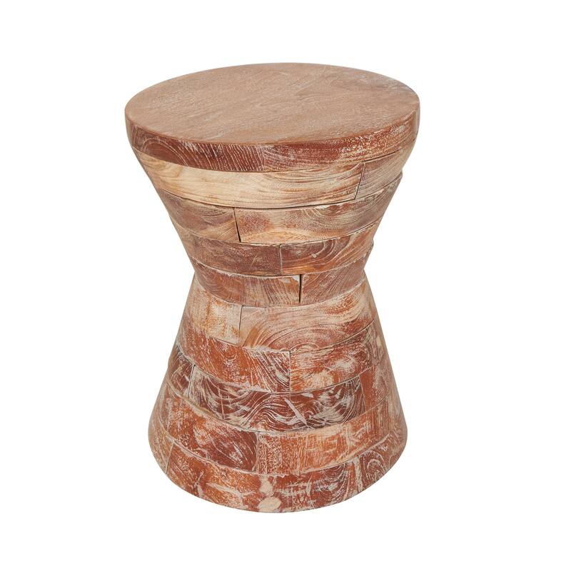 Teak Wood Intricately Carved Accent Table - Brown - Roche River Decor - Brown