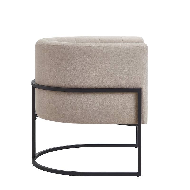 Upholstered Linen Accent Chair with Black Metal Stand,Mid-Century Living Room Leisure Chair with Curve Backrest