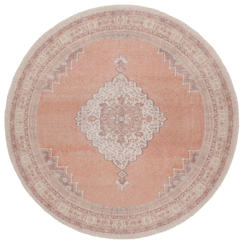 SAFAVIEH Handmade Classic Zuzana Vintage Shabby Chic Rug - 6' Round - Ivory/Light Rust
