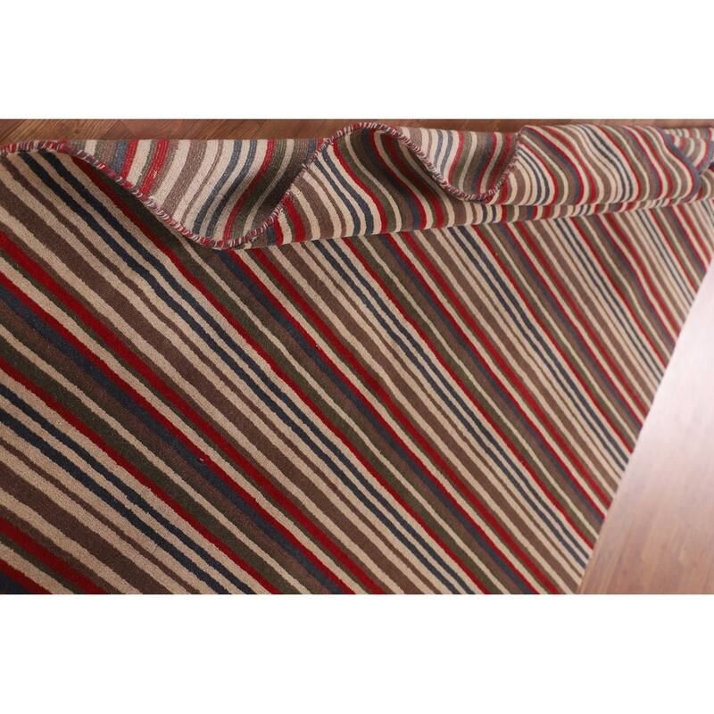 Multi-Color Striped Gabbeh Oriental Area Rug Handmade Wool Carpet - 5'1"x 8'4"