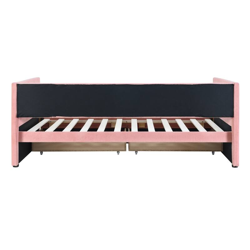 Corduroy Daybed Twin Size with Two Drawers and Wood Slat