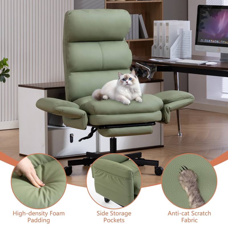 Cross-legged Office Chair with Flip-up Arms and Headrest, High-Back Ergonomic Executive Chair with Footrest and Side Pockets