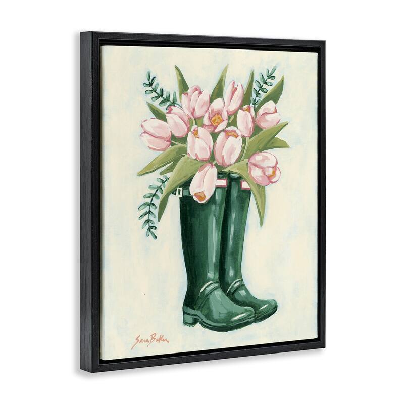 Stupell Tulips in Rain Boots Framed Floater Canvas Wall Art Design By Sara Baker