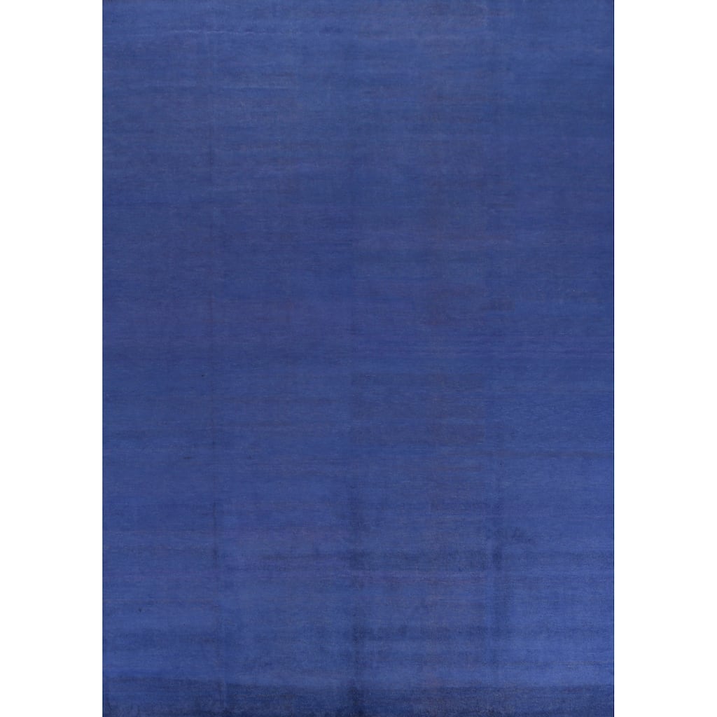 Hand Knotted Oriental 100% Wool Carpet Modern Solid Navy Blue & Blues Gabbeh Area Rug - 12' 0'' X 9' 0''