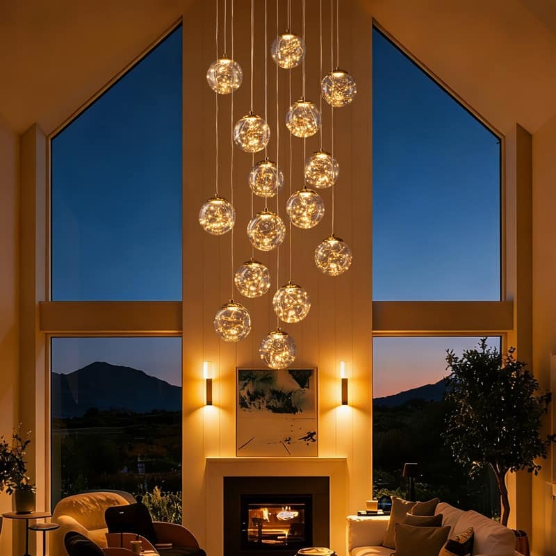 15-Light LED Staircase Chandelier Crystal Ceiling Lights Large Chandeliers for High Ceilings, Entryway Modern Lighting Fixture