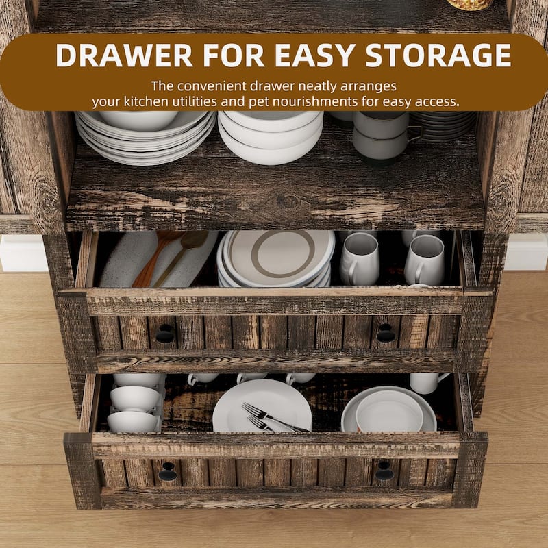 64" Farmhouse Tall Kitchen Pantry Storage Cabinet with 2 Drawers & Doors