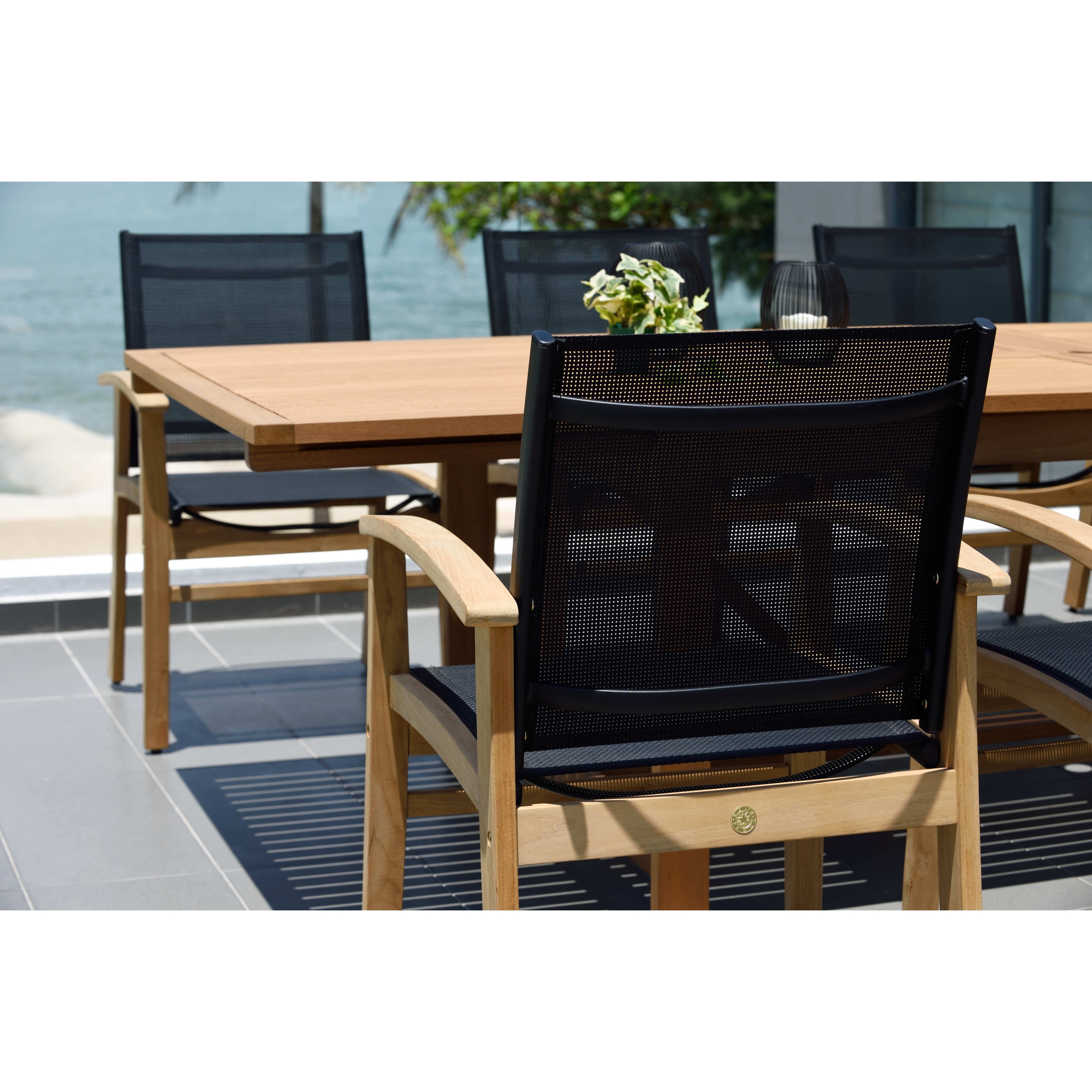 Life Style Garden 9 Piece Teak Finish Patio Dining Set Black Chairs Overstock 31027316