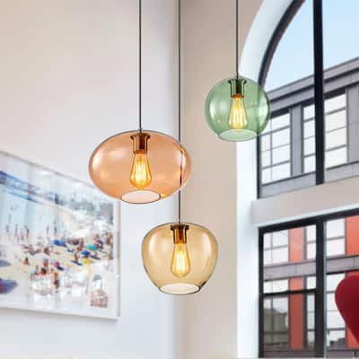 3-Light Modern Vintage Cluster White Pendant Light with Colored Glass Globe Shades - 23.62 in. W x 23.62 in. D