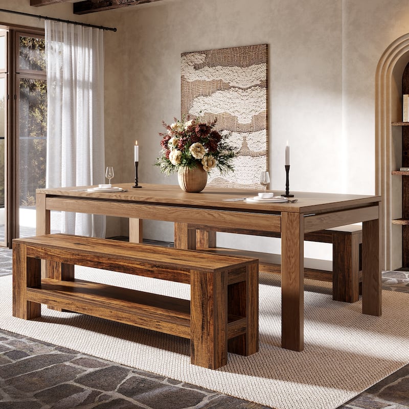 Long Dining Bench with Storage for Kitchen