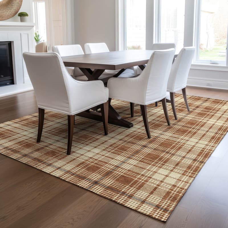 Machine Washable Indoor/ Outdoor Plaid Chantille Rug