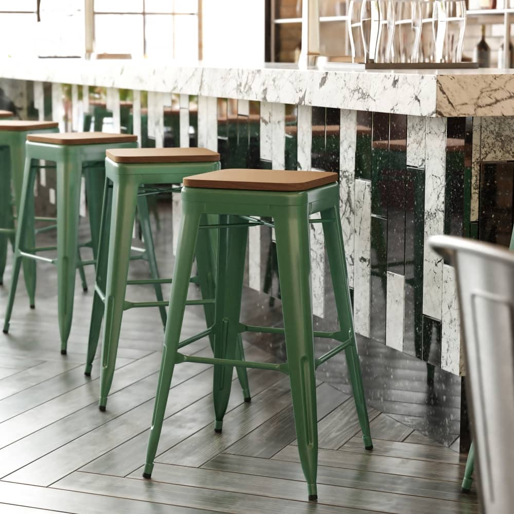 Indoor/Outdoor Backless Bar Stool with Poly Resin Seat