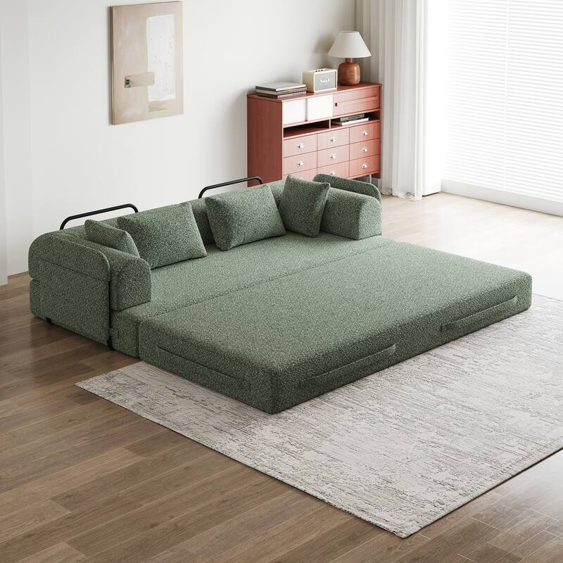 Roomfitters 78.7" Convertible Chenille Sofa Bed, Folding Sleeper Couch with Cylindrical Pillow and Side Pocket, Lounge Sofa
