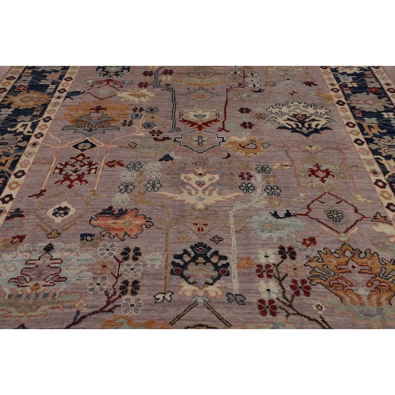 Vegetable Dye Oushak Turkish Rug Hand-Knotted Floral Wool Carpet - 8'0"x 9'11"