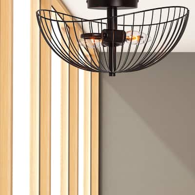 Daphne River of Goods Black Metal Open Bowl Shade 13.875-Inch Ceiling Light - 14" x 13.875" x 7.125"