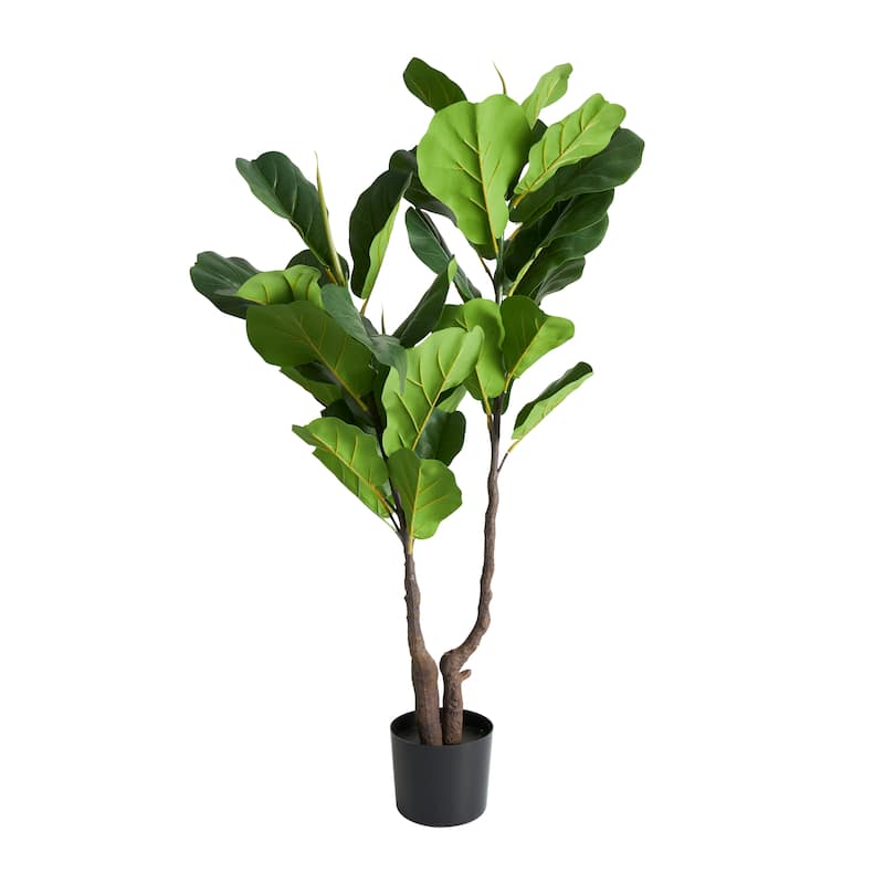 Faux Foliage Fiddle Leaf Artificial Tree with Black Pot - Green - Roche River Decor - 19"W x 24"L x 49"H
