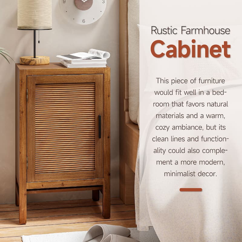 COZAYH 1 Door Farmhouse Storage Cabinet, Rustic Slat Door Cabinet with 2 Shelves, Accent End Table with Storage