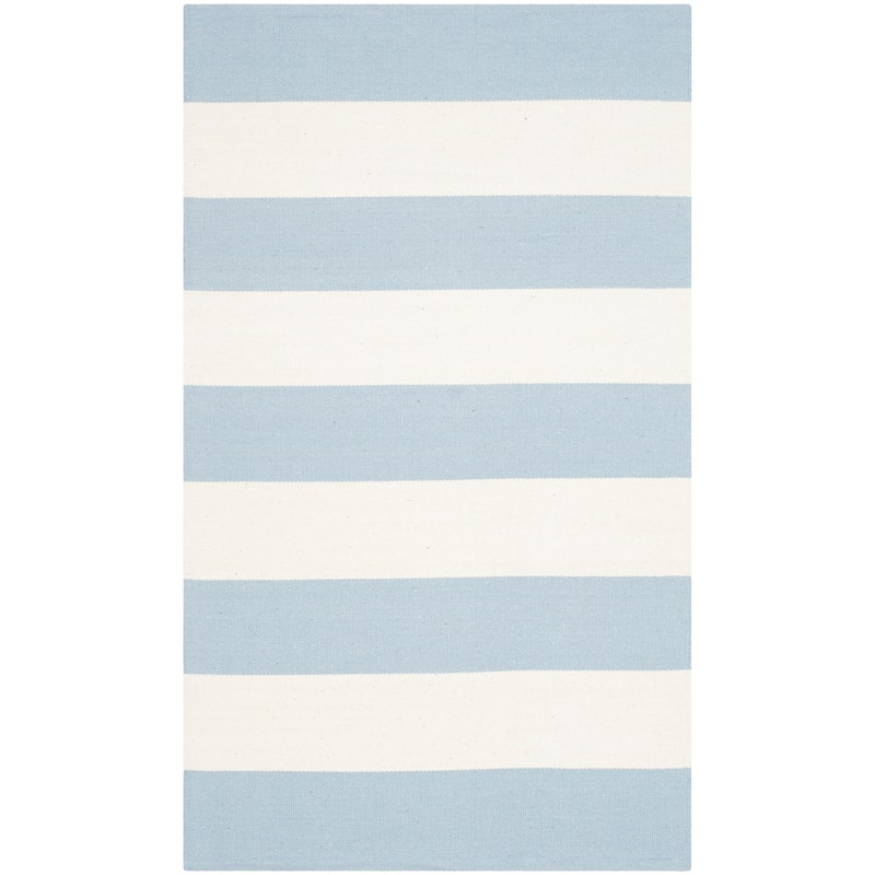 SAFAVIEH Handmade Montauk Caspian Stripe Cotton Flatweave Rug - 2'6" x 4' - Sky Blue/Ivory