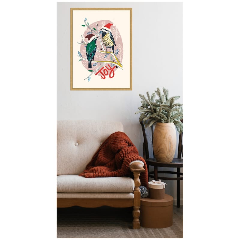 Kate and Laurel Sylvie Framed Canvas Winter Fellow Birds by Hannah Beisang