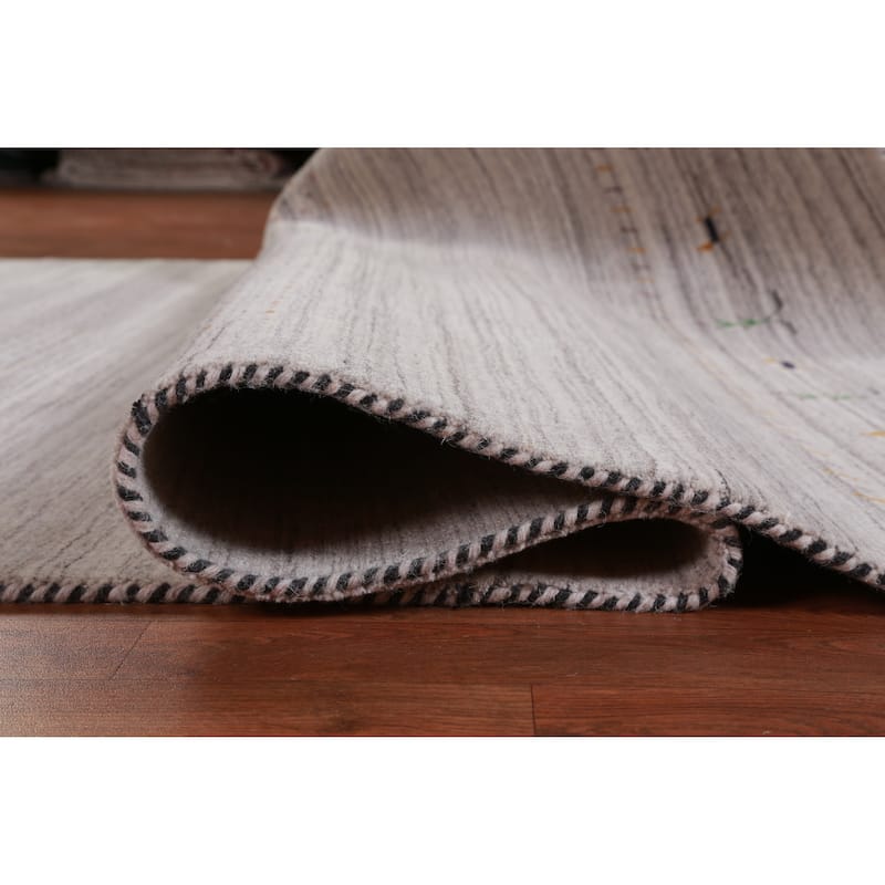 Hand Knotted Oriental 100% Wool Carpet Tribal Stripe Beige & Ivories Gabbeh Area Rug - 8' 10'' X 6' 1''