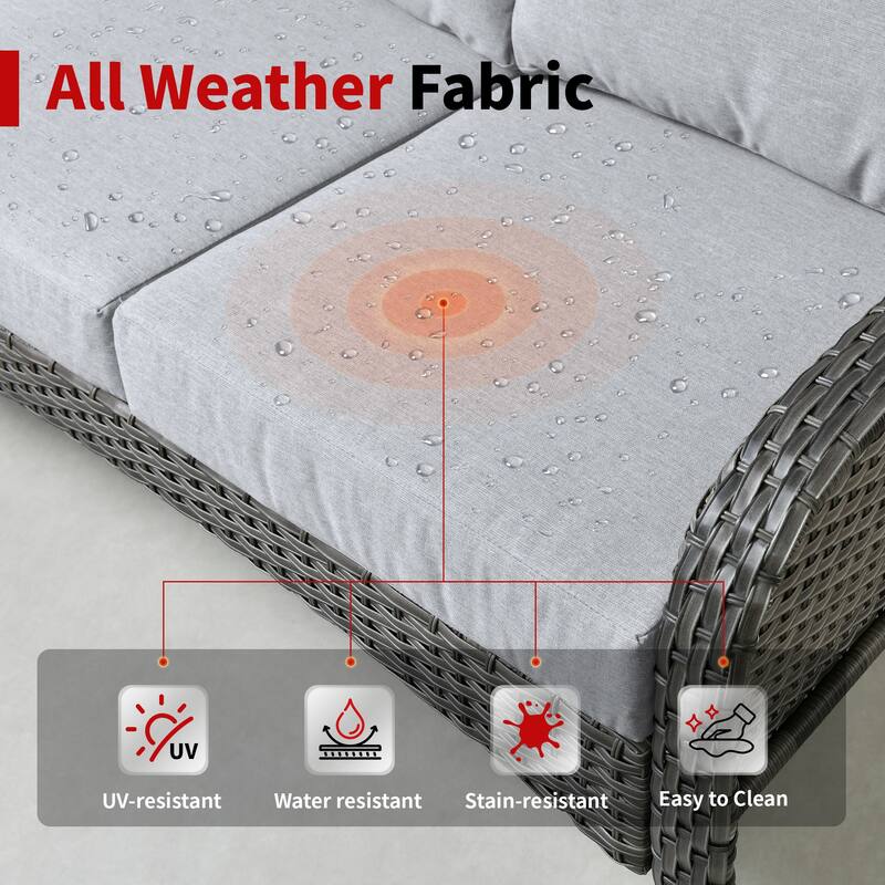 OVIOS 8 Pieces Outdoor Patio Swivel Chair Conversation Set with Fire Table