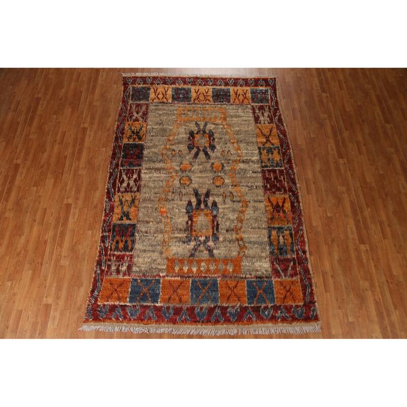 Hand Knotted Oriental 100% Wool Carpet Modern Tribal Brown Moroccan Area Rug - 9' 11'' X 6' 8''